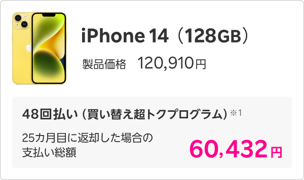 iPhone 14（128GB）製品価格　120,910円